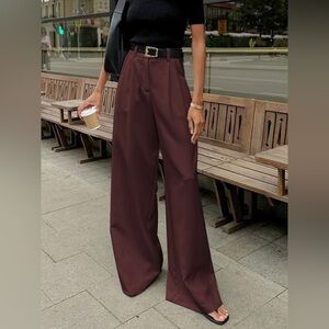 Wide Leg High-Waist Pants in Burgundy